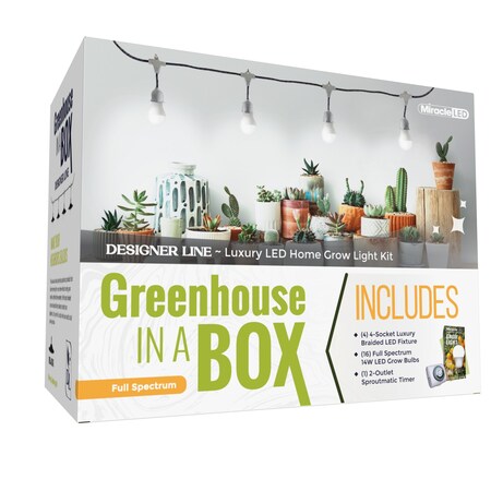 Miracle Led 4-Socket Designer Greenhouse in a Box Grow Light Kit, Full Spec., 14W Replace 150W Grow Bulbs, 4PK 801791